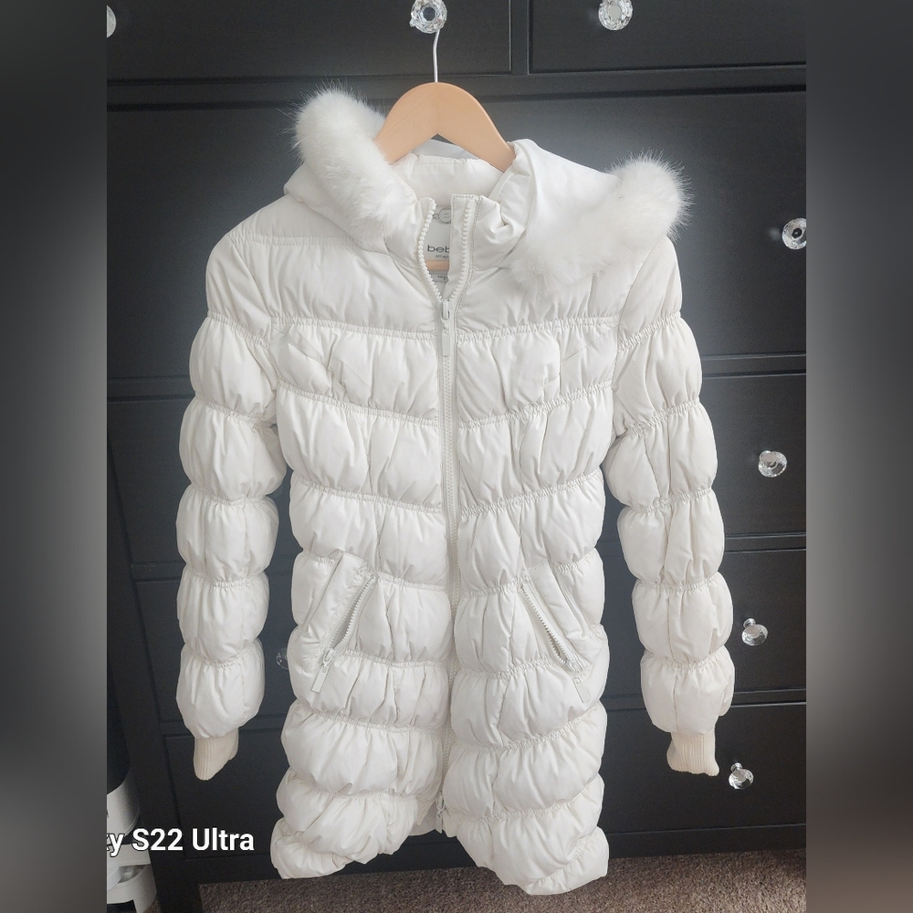 Bebe warm winter white snow coat XS